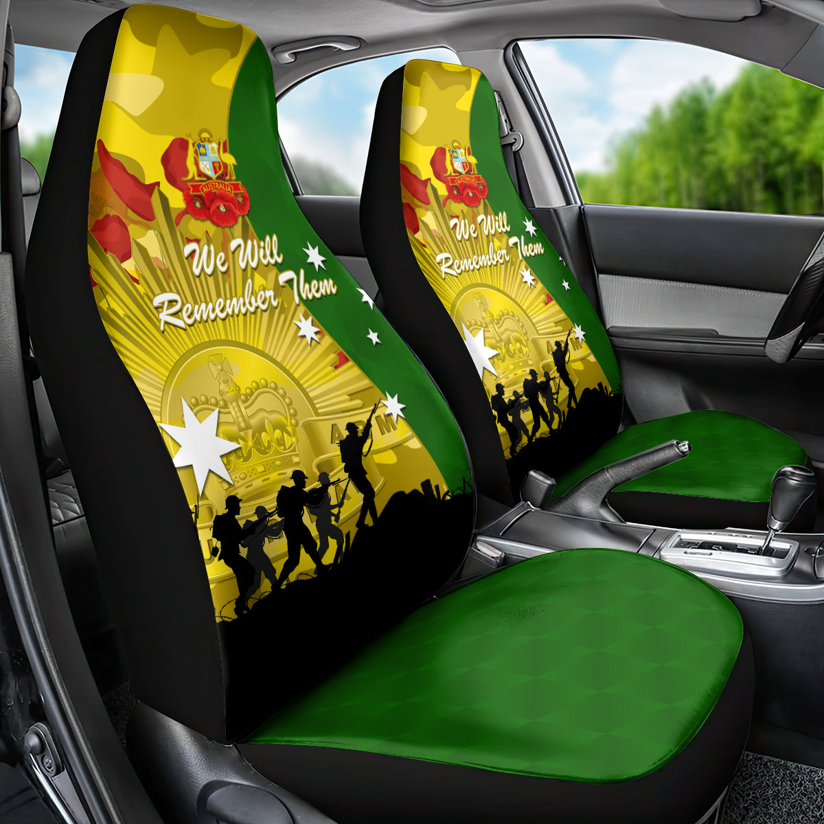 Australia Cricket ANZAC Day 2024 Car Seat Cover Australian Army Camouflage With Poppies