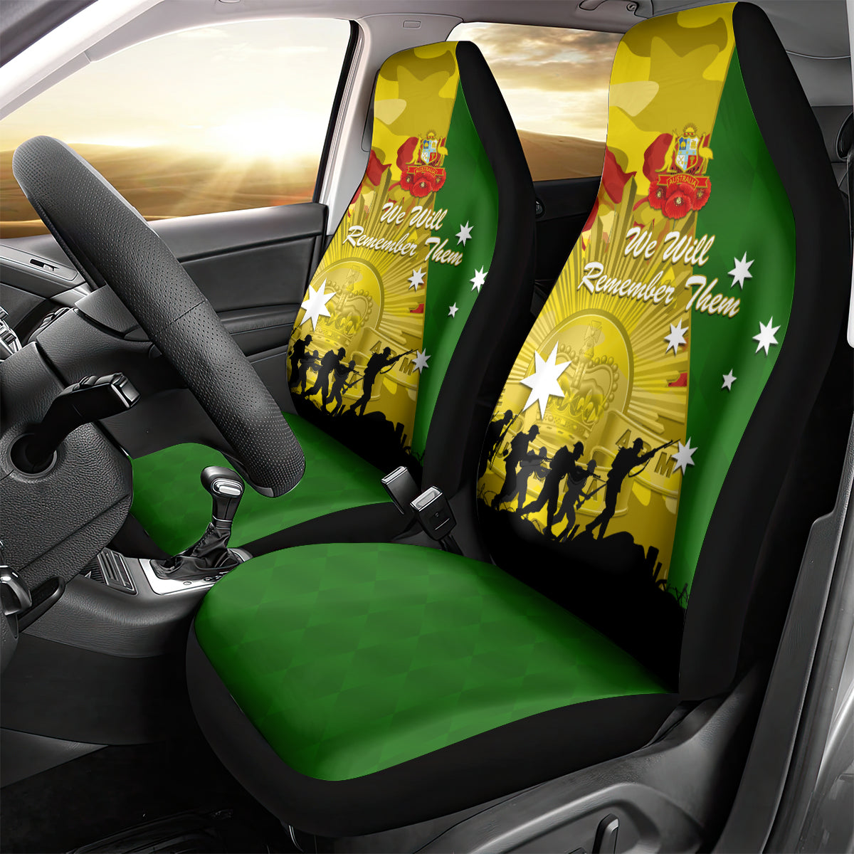 Australia Cricket ANZAC Day 2024 Car Seat Cover Australian Army Camouflage With Poppies