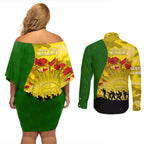 Australia Cricket ANZAC Day 2024 Couples Matching Off Shoulder Short Dress and Long Sleeve Button Shirt Australian Army Camouflage With Poppies