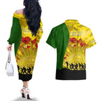 Australia Cricket ANZAC Day 2024 Couples Matching Off The Shoulder Long Sleeve Dress and Hawaiian Shirt Australian Army Camouflage With Poppies