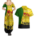 Australia Cricket ANZAC Day 2024 Couples Matching Summer Maxi Dress and Hawaiian Shirt Australian Army Camouflage With Poppies