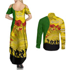 Australia Cricket ANZAC Day 2024 Couples Matching Summer Maxi Dress and Long Sleeve Button Shirt Australian Army Camouflage With Poppies