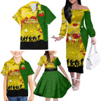 Australia Cricket ANZAC Day 2024 Family Matching Off Shoulder Long Sleeve Dress and Hawaiian Shirt Australian Army Camouflage With Poppies