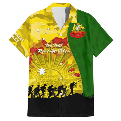 Australia Cricket ANZAC Day 2024 Family Matching Off Shoulder Long Sleeve Dress and Hawaiian Shirt Australian Army Camouflage With Poppies