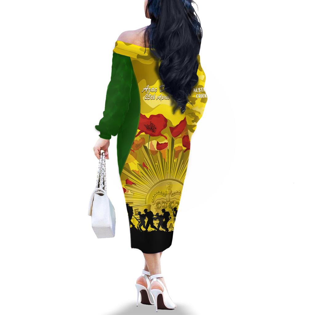 Australia Cricket ANZAC Day 2024 Family Matching Off Shoulder Long Sleeve Dress and Hawaiian Shirt Australian Army Camouflage With Poppies