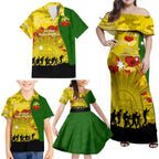 Australia Cricket ANZAC Day 2024 Family Matching Off Shoulder Maxi Dress and Hawaiian Shirt Australian Army Camouflage With Poppies