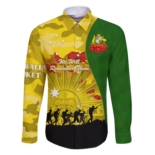 Australia Cricket ANZAC Day 2024 Family Matching Off Shoulder Maxi Dress and Hawaiian Shirt Australian Army Camouflage With Poppies