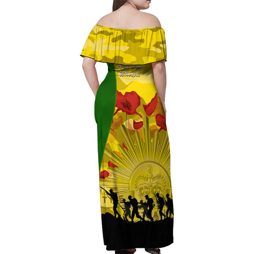 Australia Cricket ANZAC Day 2024 Family Matching Off Shoulder Maxi Dress and Hawaiian Shirt Australian Army Camouflage With Poppies