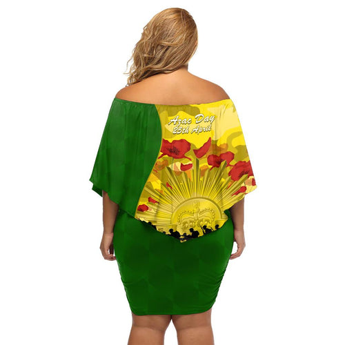 Australia Cricket ANZAC Day 2024 Family Matching Off Shoulder Short Dress and Hawaiian Shirt Australian Army Camouflage With Poppies