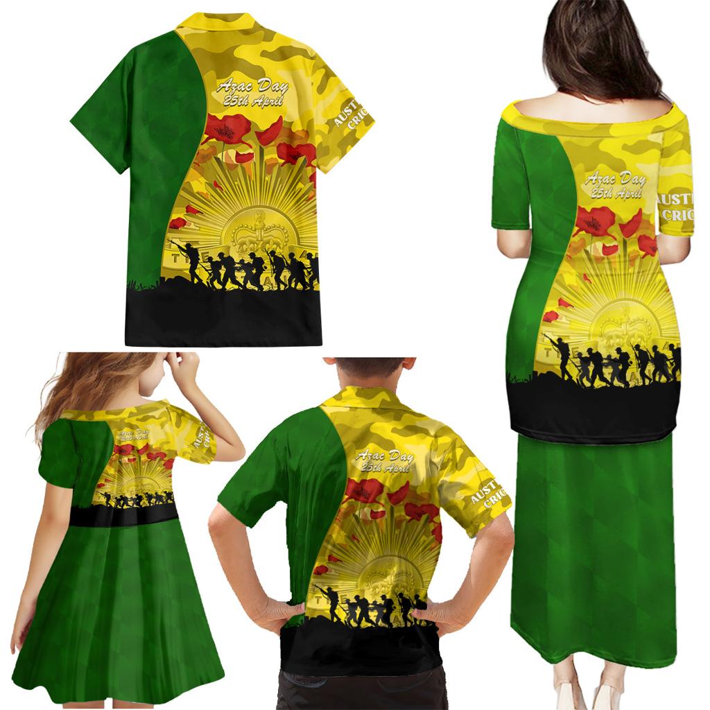 Australia Cricket ANZAC Day 2024 Family Matching Puletasi and Hawaiian Shirt Australian Army Camouflage With Poppies