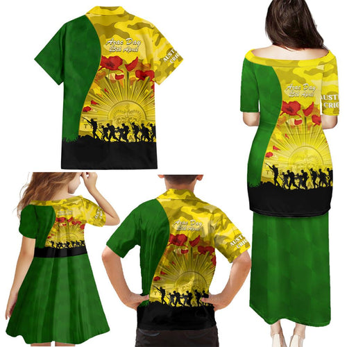Australia Cricket ANZAC Day 2024 Family Matching Puletasi and Hawaiian Shirt Australian Army Camouflage With Poppies