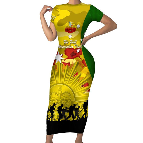 Australia Cricket ANZAC Day 2024 Family Matching Short Sleeve Bodycon Dress and Hawaiian Shirt Australian Army Camouflage With Poppies