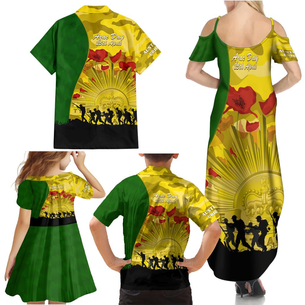 Australia Cricket ANZAC Day 2024 Family Matching Summer Maxi Dress and Hawaiian Shirt Australian Army Camouflage With Poppies