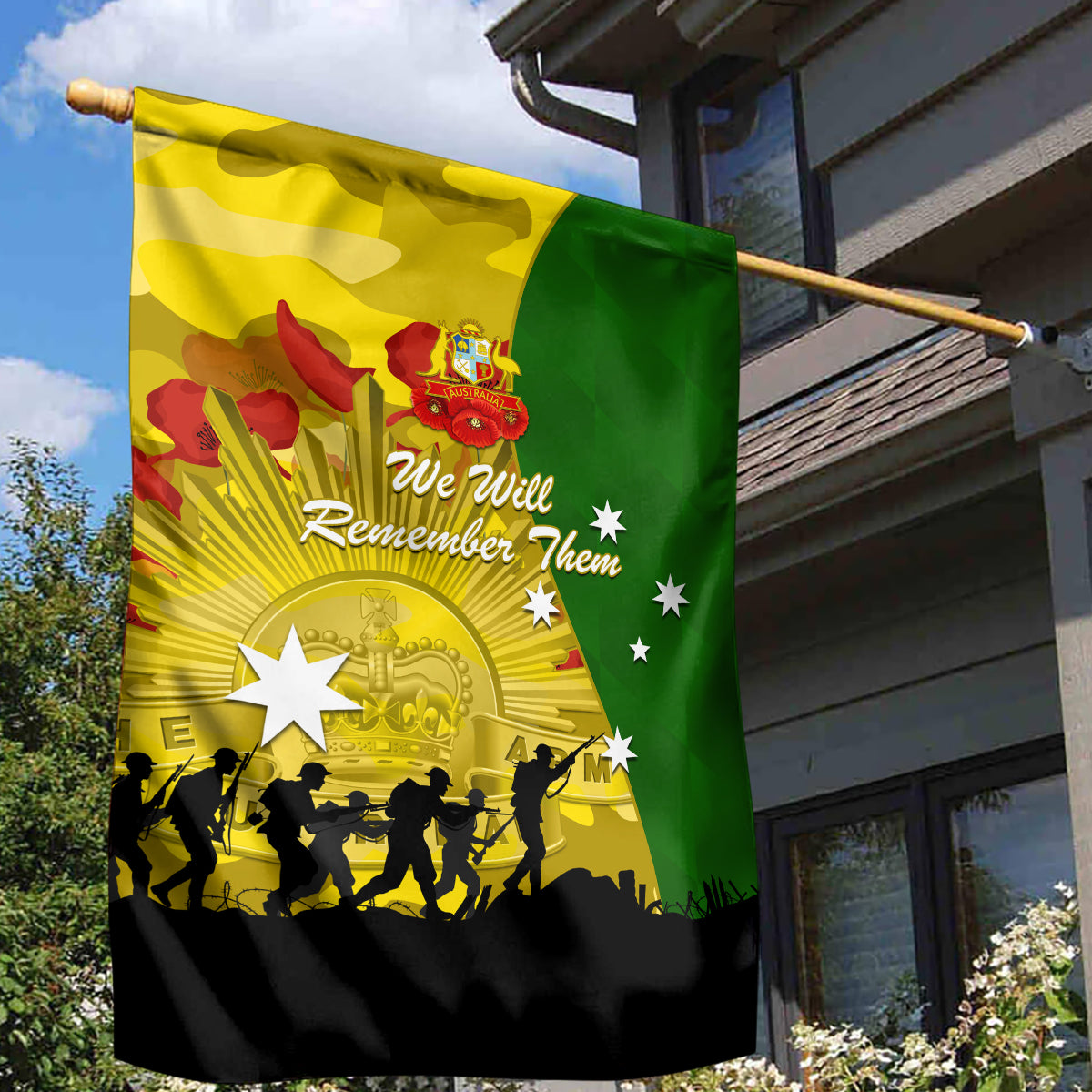 Australia Cricket ANZAC Day 2024 Garden Flag Australian Army Camouflage With Poppies