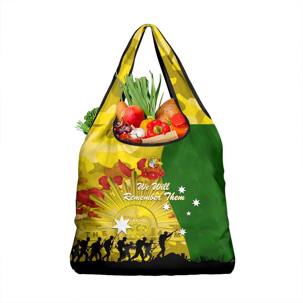 Australia Cricket ANZAC Day 2024 Grocery Bag Australian Army Camouflage With Poppies
