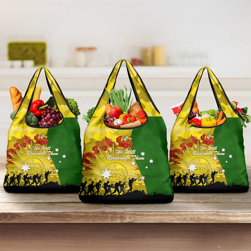 Australia Cricket ANZAC Day 2024 Grocery Bag Australian Army Camouflage With Poppies