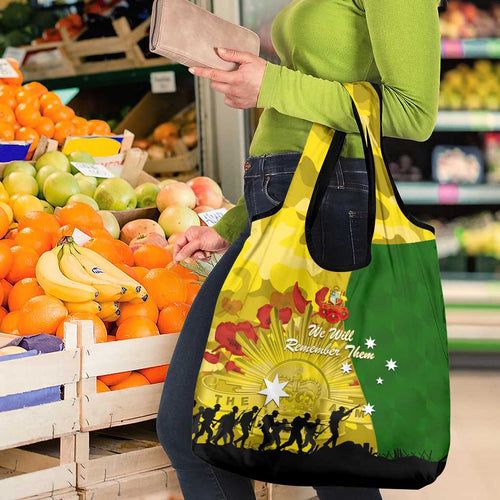 Australia Cricket ANZAC Day 2024 Grocery Bag Australian Army Camouflage With Poppies