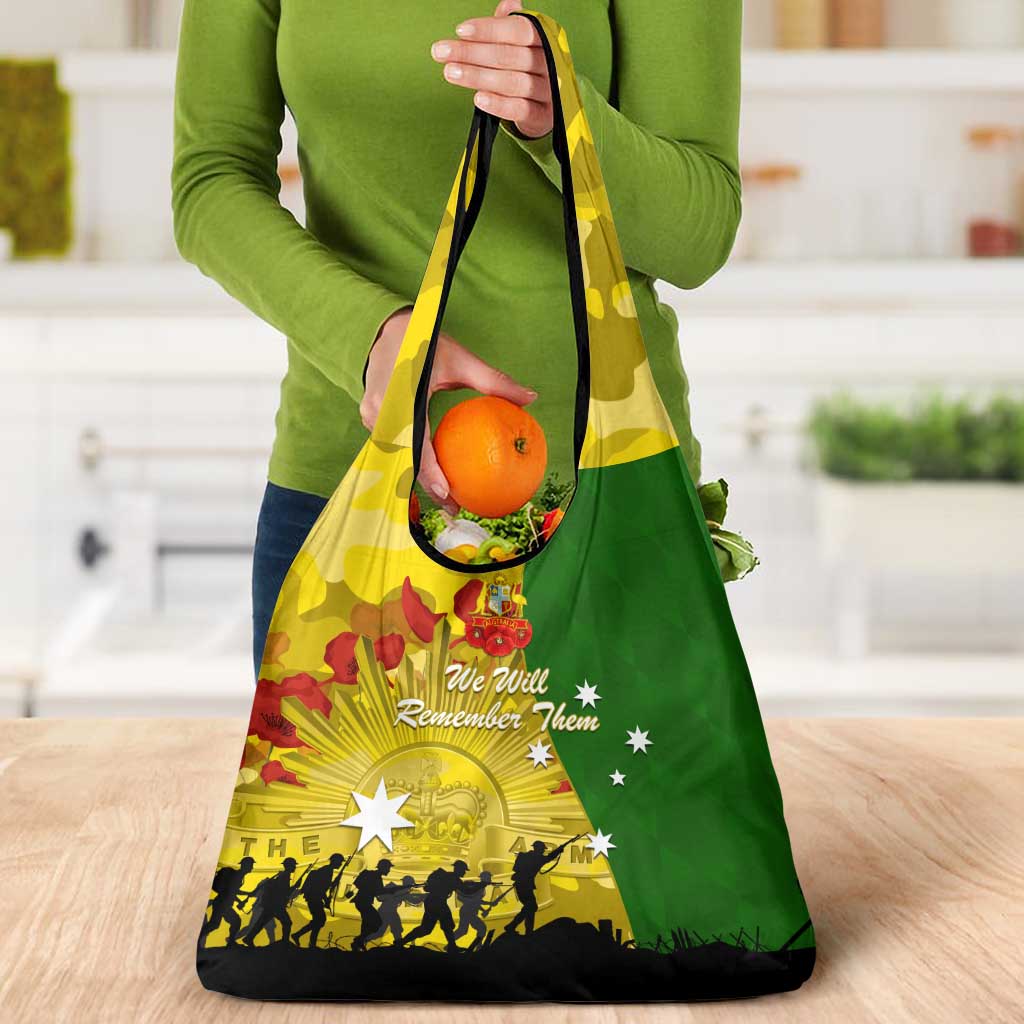 Australia Cricket ANZAC Day 2024 Grocery Bag Australian Army Camouflage With Poppies