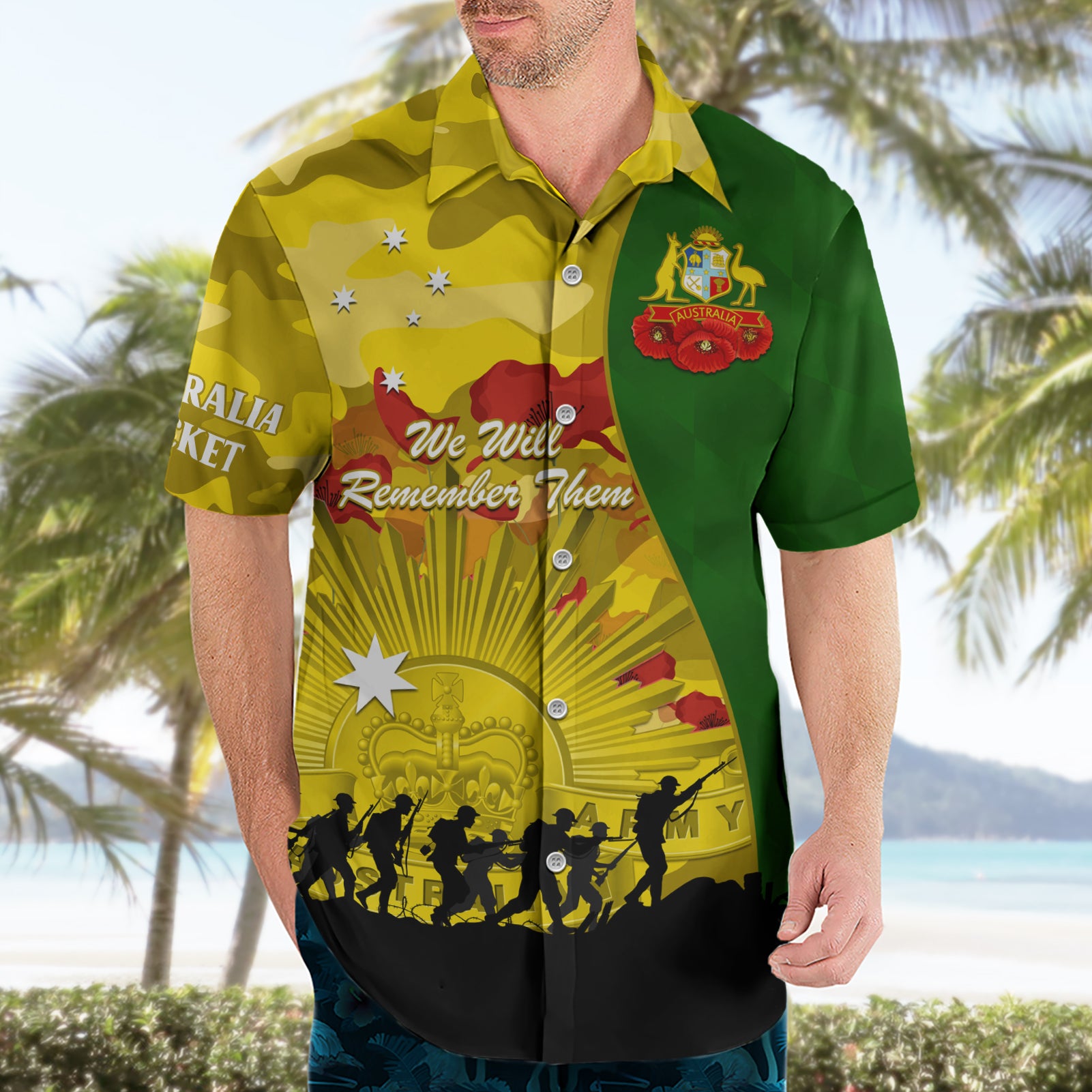 Australia Cricket ANZAC Day 2024 Hawaiian Shirt Australian Army Camouflage With Poppies