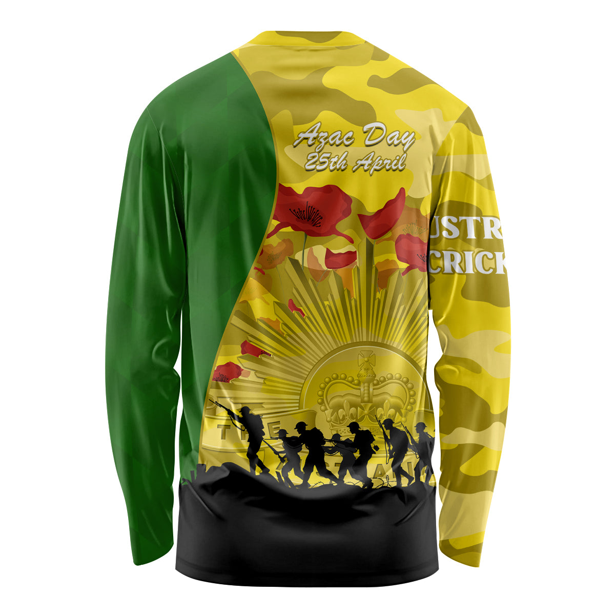 Australia Cricket ANZAC Day 2024 Long Sleeve Shirt Australian Army Camouflage With Poppies