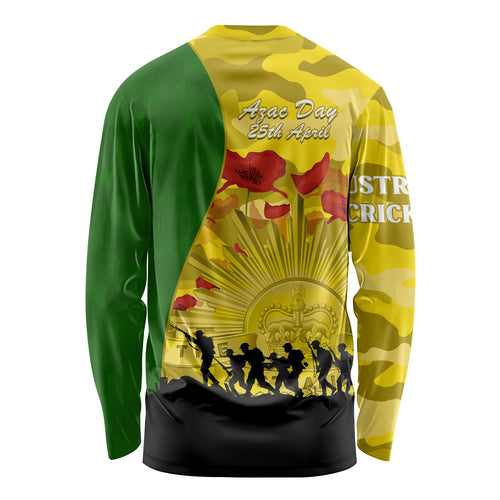 Australia Cricket ANZAC Day 2024 Long Sleeve Shirt Australian Army Camouflage With Poppies