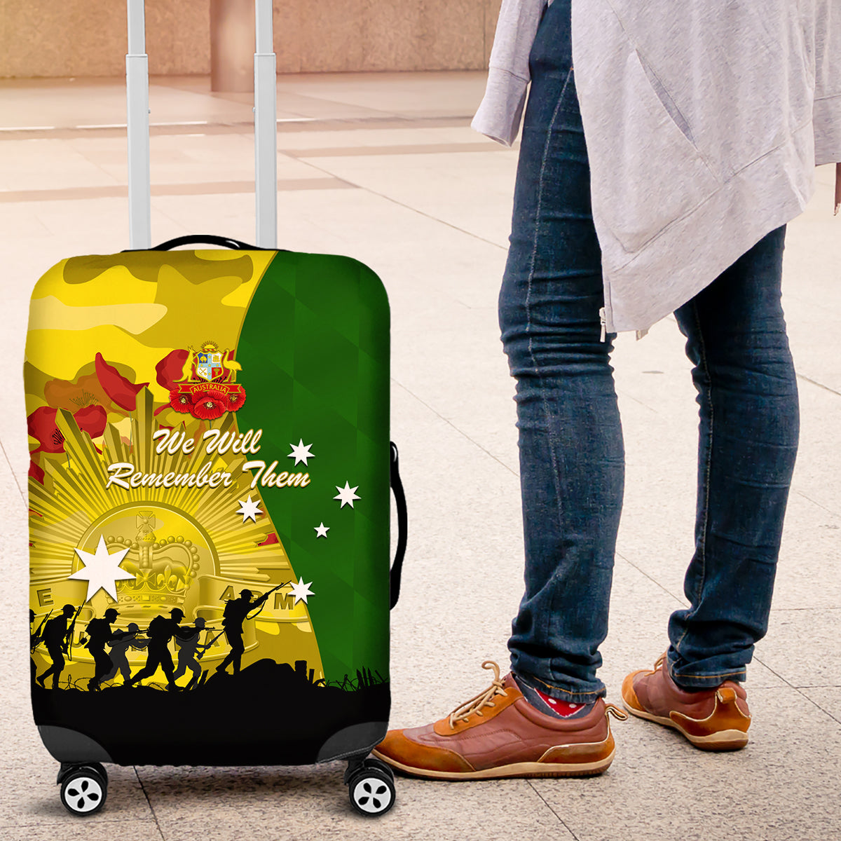 Australia Cricket ANZAC Day 2024 Luggage Cover Australian Army Camouflage With Poppies