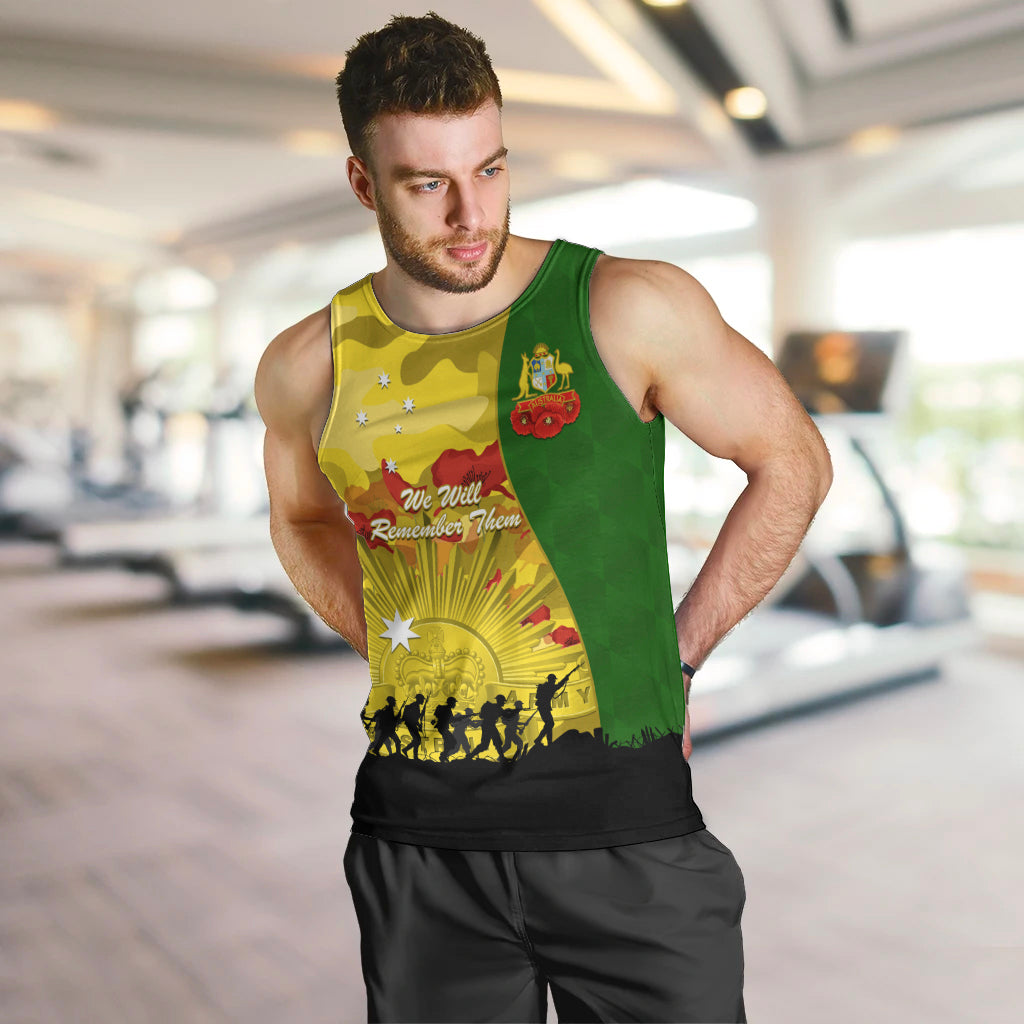 Australia Cricket ANZAC Day 2024 Men Tank Top Australian Army Camouflage With Poppies