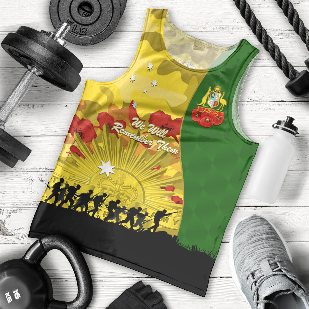 Australia Cricket ANZAC Day 2024 Men Tank Top Australian Army Camouflage With Poppies