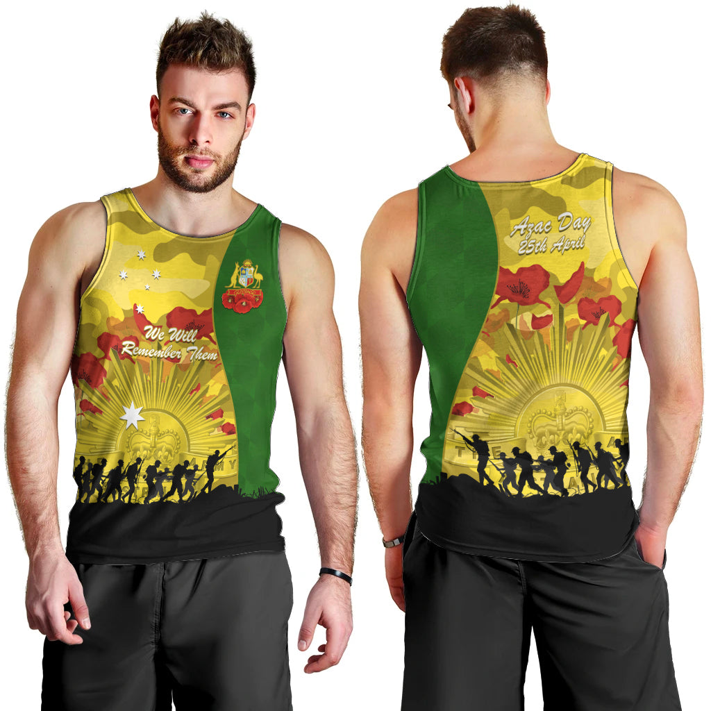Australia Cricket ANZAC Day 2024 Men Tank Top Australian Army Camouflage With Poppies