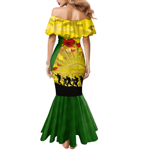 Australia Cricket ANZAC Day 2024 Mermaid Dress Australian Army Camouflage With Poppies