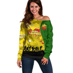 Australia Cricket ANZAC Day 2024 Off Shoulder Sweater Australian Army Camouflage With Poppies