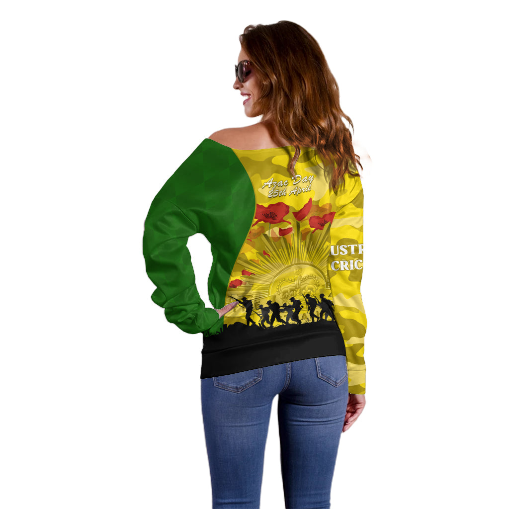 Australia Cricket ANZAC Day 2024 Off Shoulder Sweater Australian Army Camouflage With Poppies