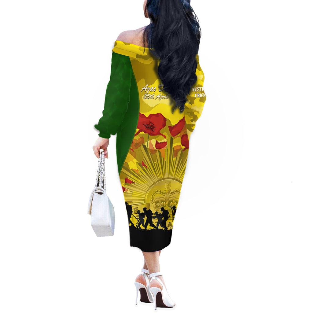 Australia Cricket ANZAC Day 2024 Off The Shoulder Long Sleeve Dress Australian Army Camouflage With Poppies
