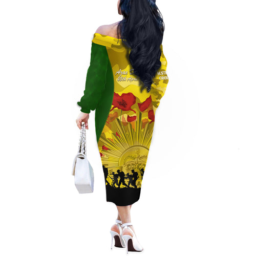 Australia Cricket ANZAC Day 2024 Off The Shoulder Long Sleeve Dress Australian Army Camouflage With Poppies