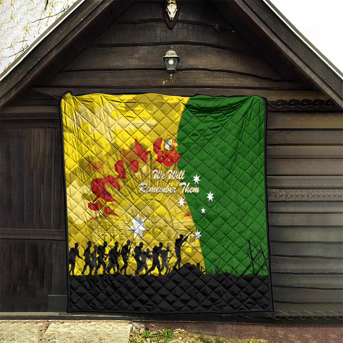 Australia Cricket ANZAC Day 2024 Quilt Australian Army Camouflage With Poppies