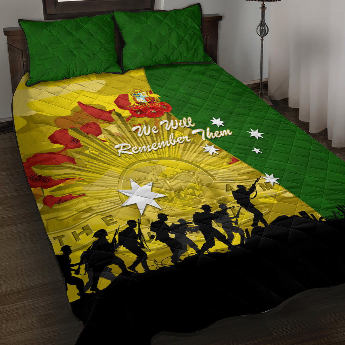 Australia Cricket ANZAC Day 2024 Quilt Bed Set Australian Army Camouflage With Poppies