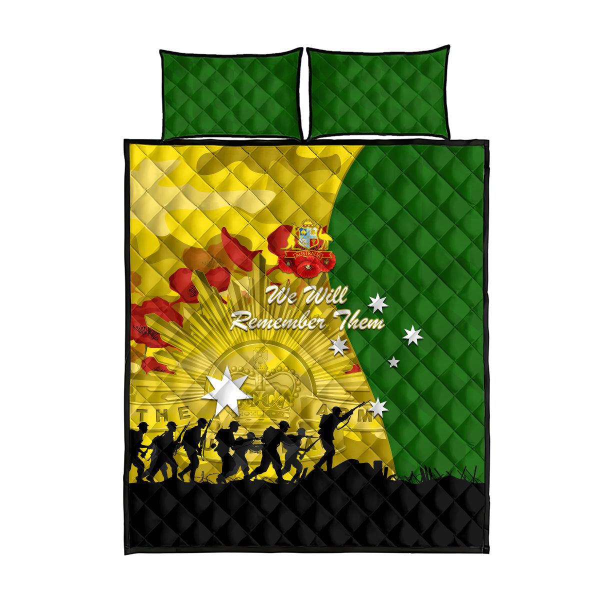 Australia Cricket ANZAC Day 2024 Quilt Bed Set Australian Army Camouflage With Poppies