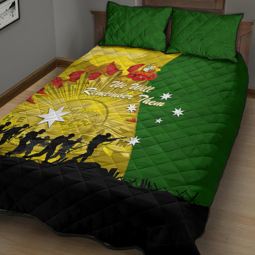 Australia Cricket ANZAC Day 2024 Quilt Bed Set Australian Army Camouflage With Poppies