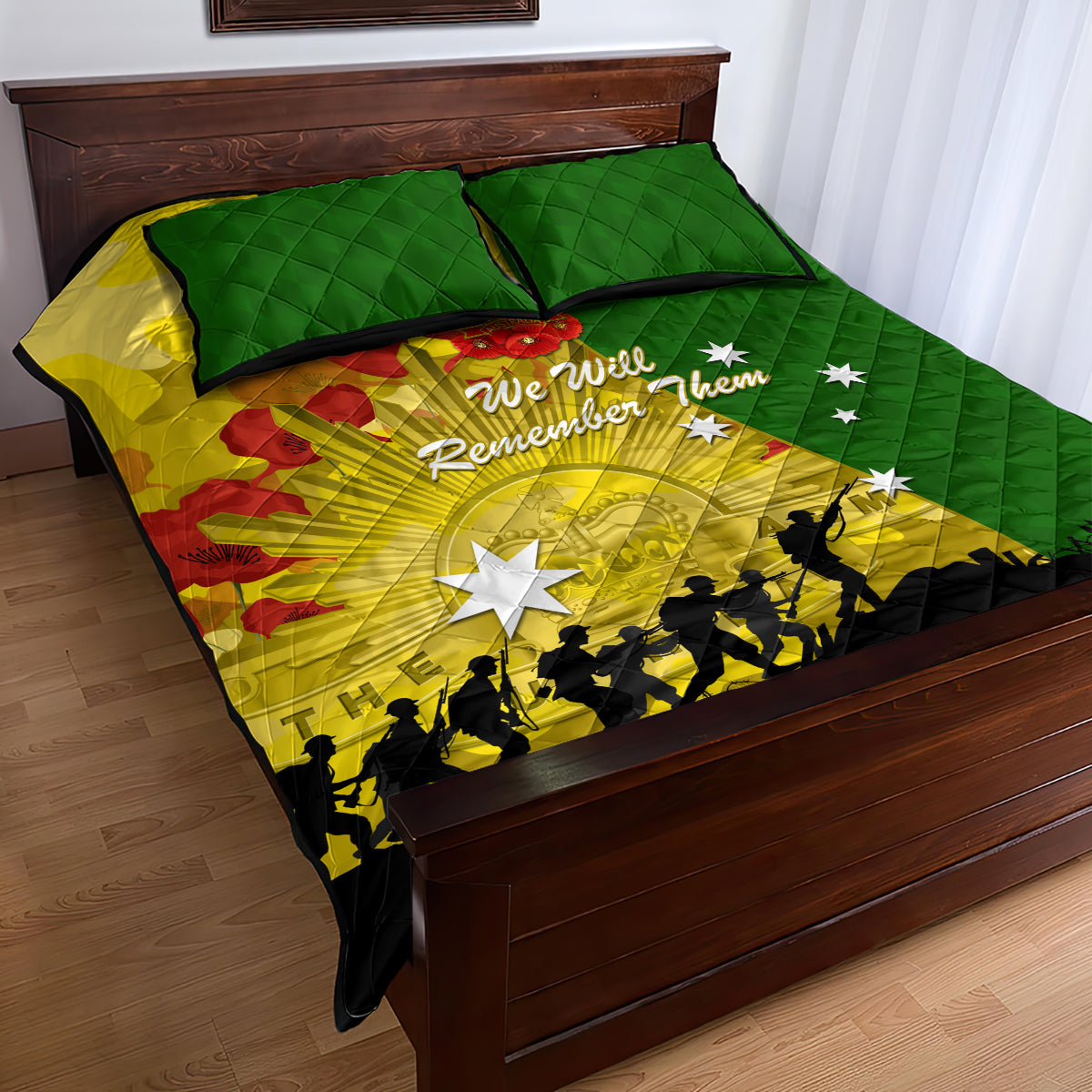 Australia Cricket ANZAC Day 2024 Quilt Bed Set Australian Army Camouflage With Poppies