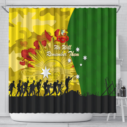 Australia Cricket ANZAC Day 2024 Shower Curtain Australian Army Camouflage With Poppies