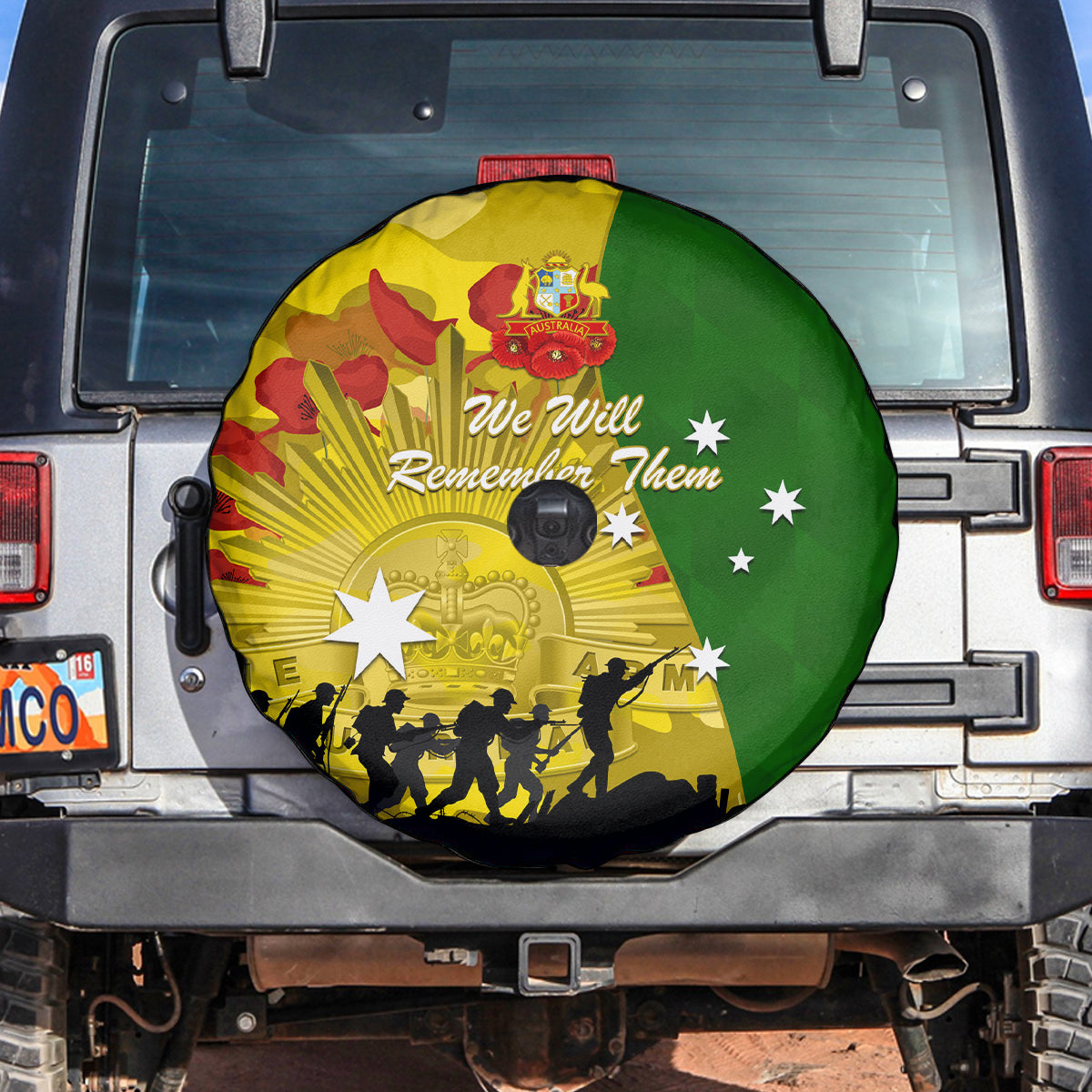 Australia Cricket ANZAC Day 2024 Spare Tire Cover Australian Army Camouflage With Poppies