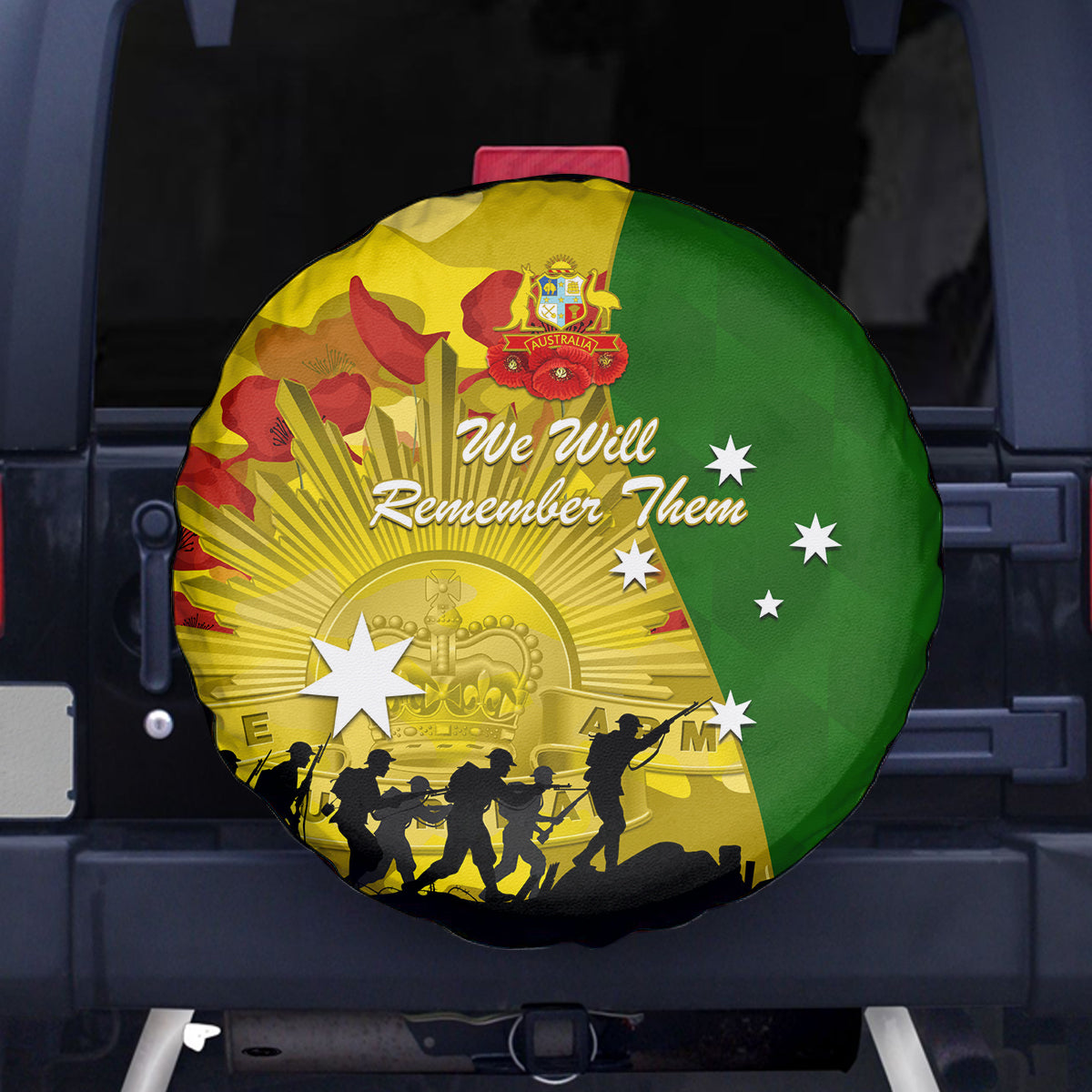 Australia Cricket ANZAC Day 2024 Spare Tire Cover Australian Army Camouflage With Poppies