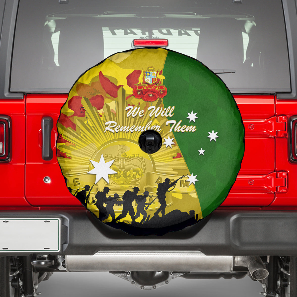Australia Cricket ANZAC Day 2024 Spare Tire Cover Australian Army Camouflage With Poppies