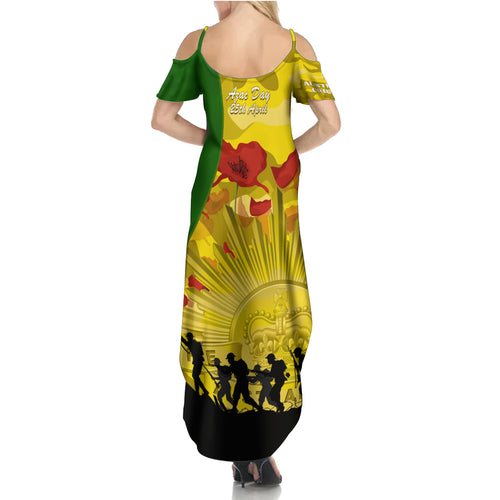 Australia Cricket ANZAC Day 2024 Summer Maxi Dress Australian Army Camouflage With Poppies