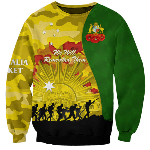 Australia Cricket ANZAC Day 2024 Sweatshirt Australian Army Camouflage With Poppies