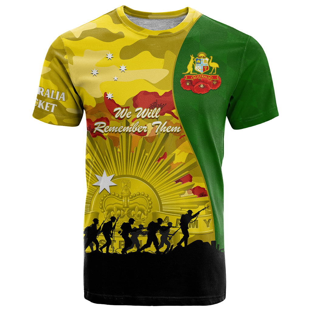Australia Cricket ANZAC Day 2024 T Shirt Australian Army Camouflage With Poppies