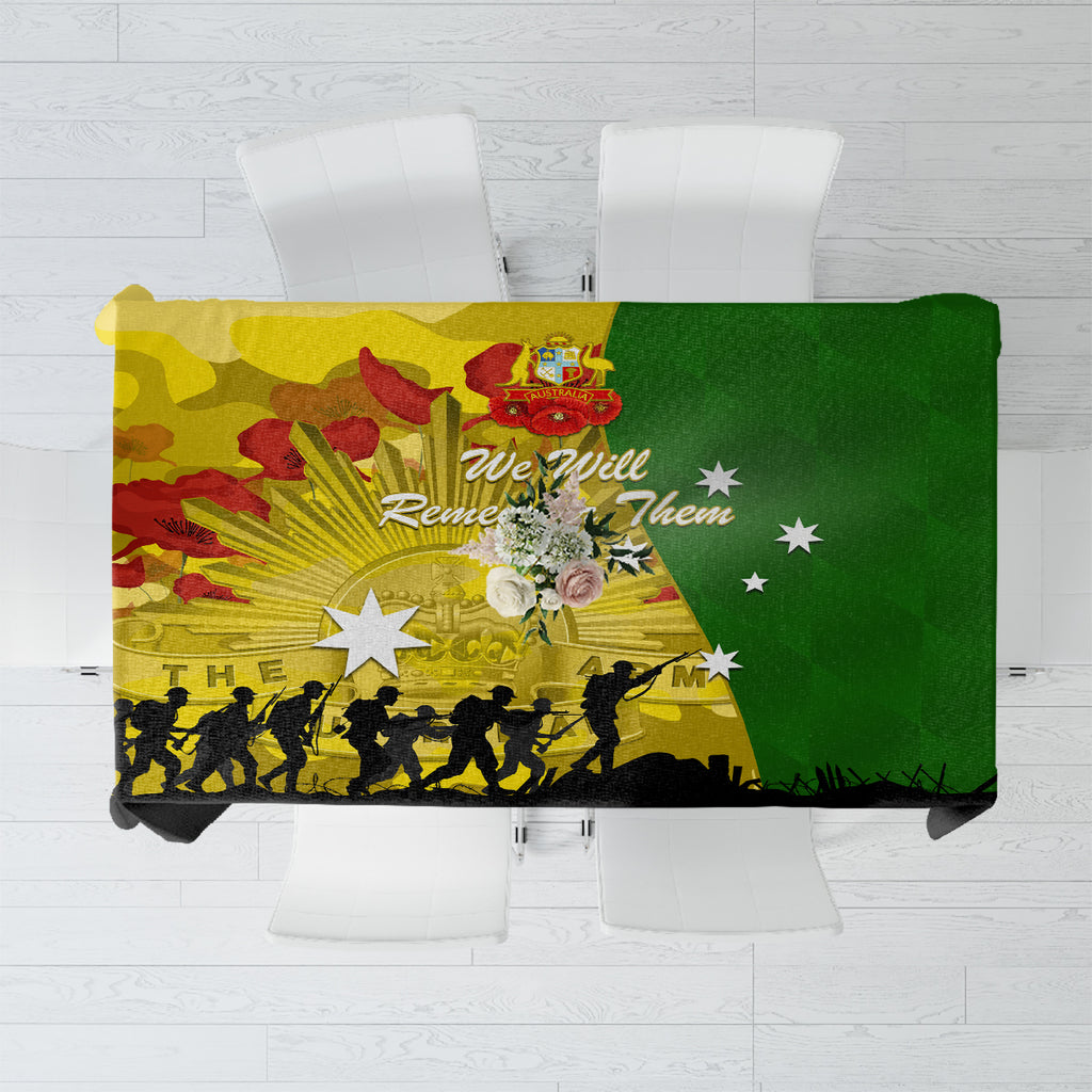 Australia Cricket ANZAC Day 2024 Tablecloth Australian Army Camouflage With Poppies