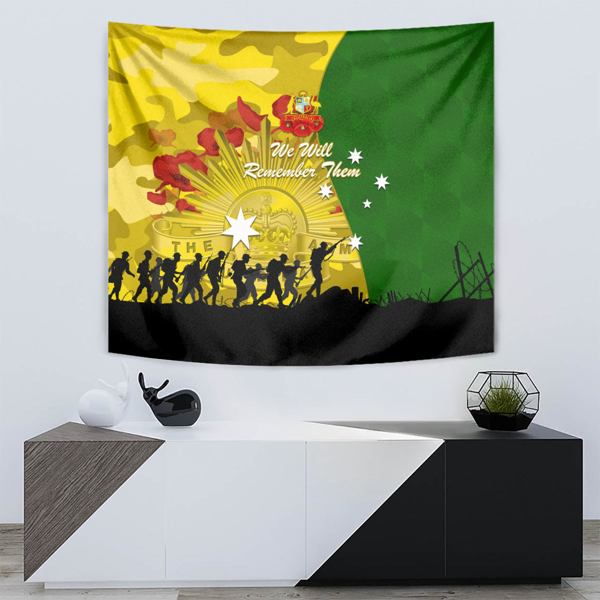 Australia Cricket ANZAC Day 2024 Tapestry Australian Army Camouflage With Poppies