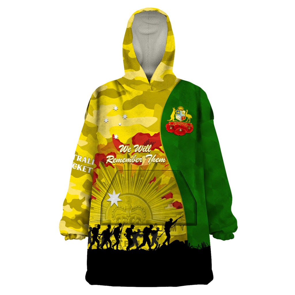 Australia Cricket ANZAC Day 2024 Wearable Blanket Hoodie Australian Army Camouflage With Poppies