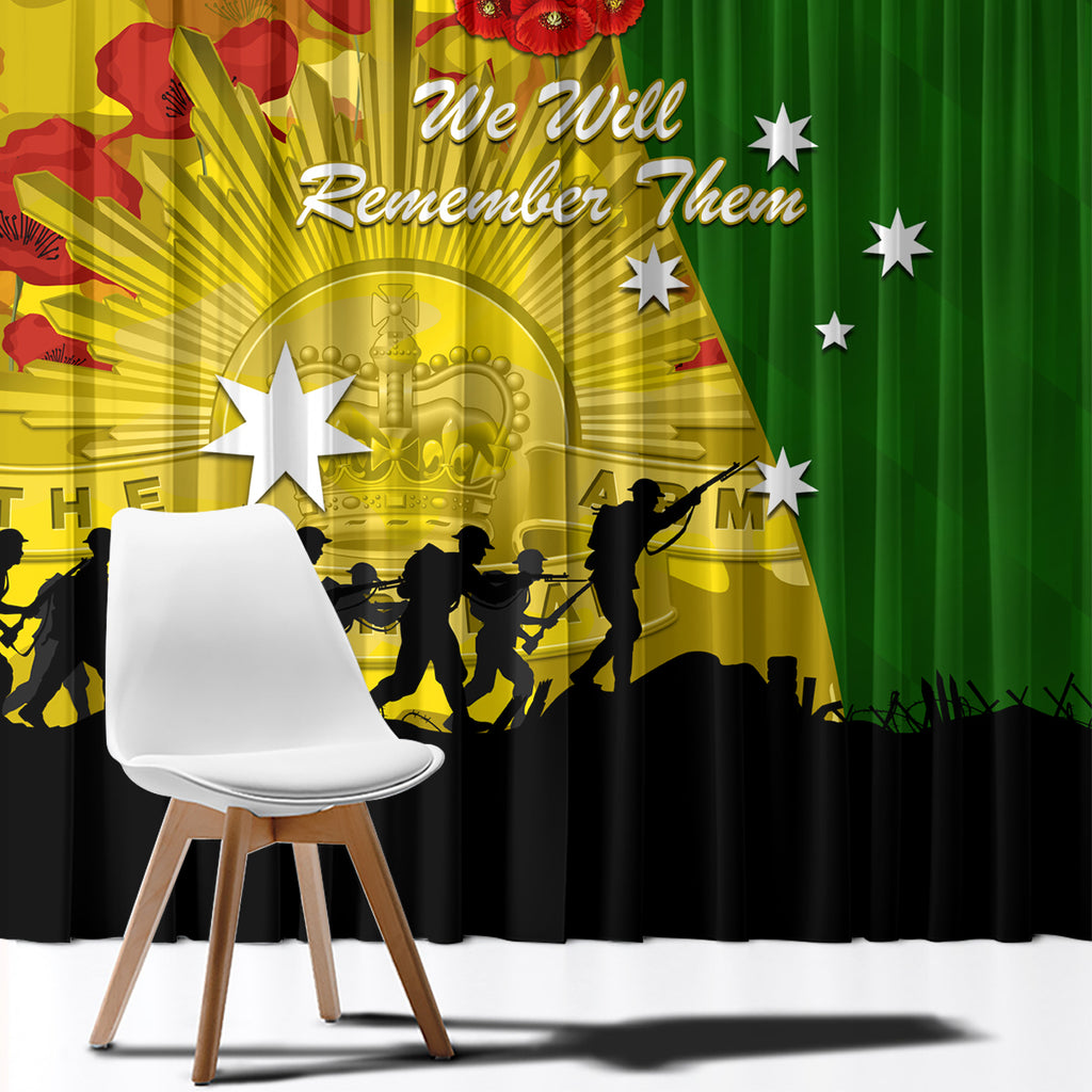 Australia Cricket ANZAC Day 2024 Window Curtain Australian Army Camouflage With Poppies
